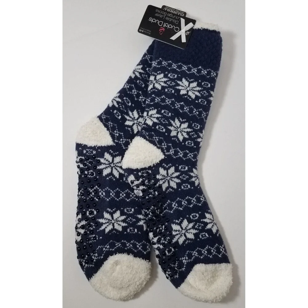 Cuddl Duds Socks Women 4-10 Double Layer Lounge Plush‎ Non-Skid Bottoms Blue NEW